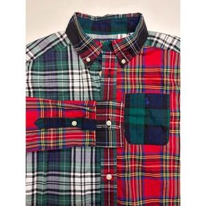 Polo Ralph Lauren Shirt Boys M 10-12 Blue Red Patchwork Plaid Button Up Cotton